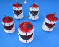 White Sea Urchin Snowman Ornament with a Red Hat and Scarf - 5 @ $3.15 each