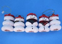 White Sea Urchin Snowman Ornament with a Red Hat and Scarf - 5 @ $3.15 each