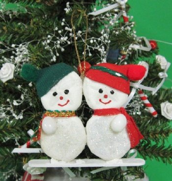 3 inches Pair of Sea Biscuit Snowmen Christmas Tree Ornaments <font color=red> Wholesale</font> - 40 @ $2.45 each  