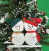 3 inches Pair of Sea Biscuit Snowmen Christmas Tree Ornaments, with red cap and green cap and coordinating scarfs  - Bulk Pack of  10 @ <font color=red>$2.88</font> each  