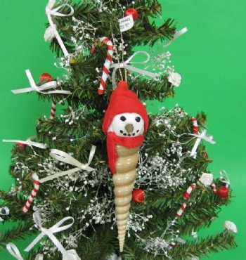 5 inches Turritella Shell Snowman Ornaments with Red Cap <font color=red> Wholesale </font> - 50 @ $1.95 each