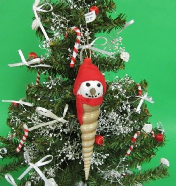 5 inches Turritella Shell Snowman Ornaments with Red Cap - 10 @ $2.90 each