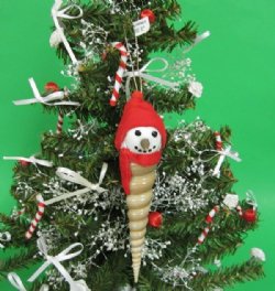 5 inches Turritella Shell Snowman Ornaments with Red Cap - 10 @ $2.90 each