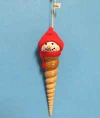 5 inches Turritella Shell Snowman Ornaments with Red Cap - 10 @ $2.90 each