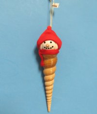5 inches Turritella Shell Snowman Ornaments with Red Cap <font color=red> Wholesale </font> - 50 @ $1.95 each