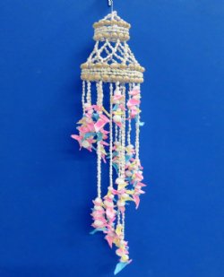 24 inches long Colorful Spiral Seashell Wind Chime with Blue, Pink and Yellow Cut Shells - $13.99 each