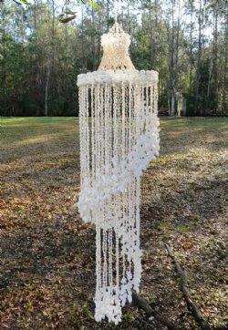 45 inches long Large White Seashell Spiral Wind Chime, Chandelier<FONT COLOR=RED> Wholesale </font>   -  4 @ $29.50 each