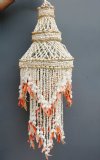 10 by 30 inches <font color=red> Wholesale</font> Large 2 Layered White Nassarius Shell Chandelier Accented with Slices of Red Strawberry Strombus Conch Shells and White bubble Shells - Case of 6 @ $41.00 each