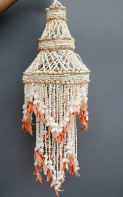 30 inches Large 2 Layered White Shell Chandelier with Red Strawberry Conchs, Bubble Shells - $65.99