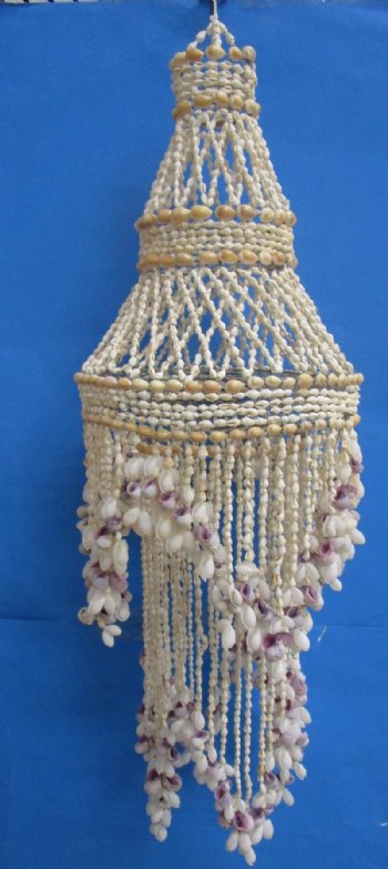 33 inches Large Purple and White 2 Layered Seashell Chandeliers <FONT COLOR=RED> Wholesale</font>  - 3 @ $43.60 each