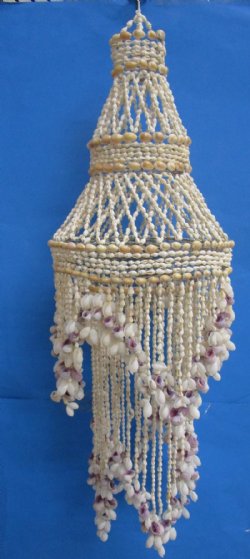 33 inches Large Purple and White 2 Layered Seashell Chandeliers <FONT COLOR=RED> Wholesale</font>  - 3 @ $43.60 each