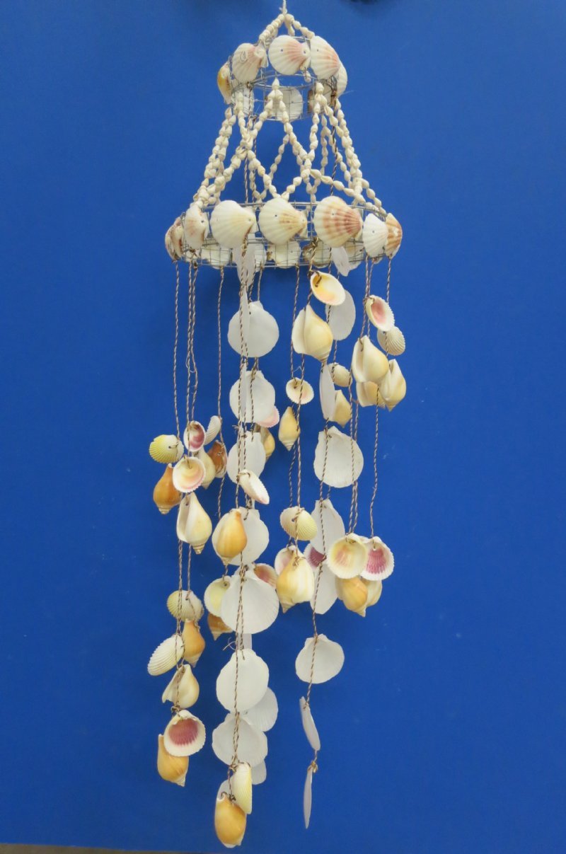 30 Inches long Large Shell Wind Chime with strands of yellow, white and