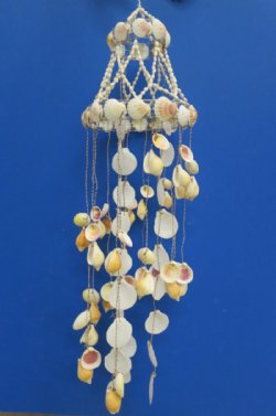 Handcrafted Philippine Natural Shell Wind Chime (32-Inch) <font color=red> Wholesale</font> with strands of yellow, white and brown seashells - 10 @ $11.70 each