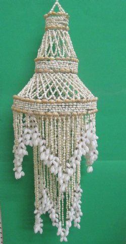 30 inches long Large 2 Layered Seashell Chandelier with White Nassarius, Ringtop Cowries and White Bubble Shells - $65.99