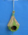 9 to 11 inches Painted Green Hanging Tiki Hut Style Coconut Birdhouse - Packed 1 @ $4.99 each