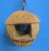 5 to 7 inches Hanging Coconut Birdhouse with 2 Carved Black Birds and the words "Bird Feeder" at entrances - Packed 1 @ $4.99 each