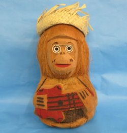 Painted and Carved Coconut Monkey Playing a Guitar Novelty Gift - Case: 12 @ $4.75