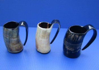 8 ounces Engraved Horn Mug with 4 ruled lines, Hand Scraped Look, 4 inches tall - $19.99 each; 2 @ $17.30 each