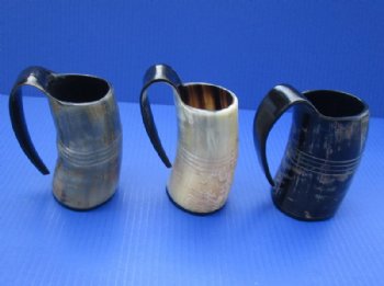 8 ounces Engraved Horn Mug with 4 ruled lines, Hand Scraped Look, 4 inches tall - $19.99 each; 2 @ $17.30 each