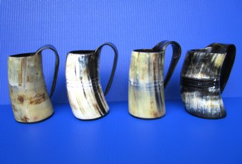 10 ounces  Viking Engraved Horn Beer Mugs <font color=red> Wholesale</font>  with 4 Horizontal Lines, 5 inches tall - 12 @ $13.50 each