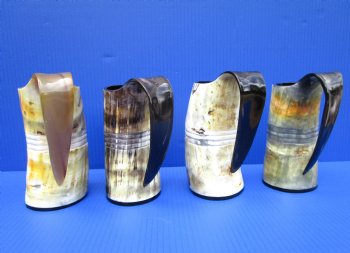 Engraved Viking Horn Beer Mug with 4 ruled lines, 6 inches tall (16 oz) - $34.99 each; 2 @ $31.70 each