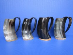 16 ounce Polished Cow Horn Beer Mugs with Wood Bases <font color=red> Wholesale</font> 7 to 7-1/2 inches tall - 12 @ $12.50 each
