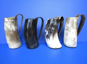 24 ounces Polished Horn Beer Mugs, Tankards <font color=red> Wholesale</font> 8 inches - 8 @ $25.20 each