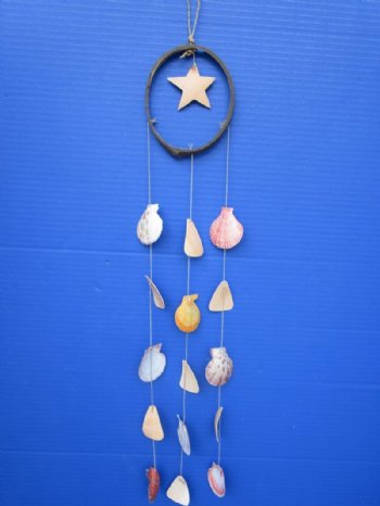 22 inches Coconut Ring with Colorful Pecten Nobilis Seashell Wind Chimes - 5 @ $2.80 each