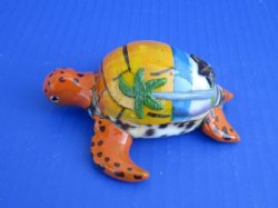 3-3/4 inches Orange, Blue and Gold Painted Tiger Cowry Turtle Novelty with Palm Tree and Starfish- 10 @ $3.20 each