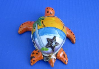  Orange, Blue and Gold Painted Tiger Cowry Turtle Novelty with Palm Trees and Starfish - <font color=red> Wholesale</font> - 50 @ $2 each