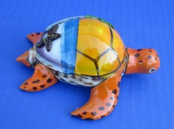 Orange, Blue and Gold Painted Tiger Cowry Turtle Novelty with Palm Trees and Starfish - <font color=red> Wholesale</font> - 50 @ $2 each