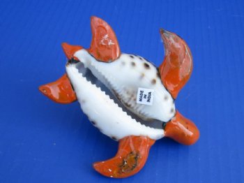  Orange, Blue and Gold Painted Tiger Cowry Turtle Novelty with Palm Trees and Starfish - <font color=red> Wholesale</font> - 50 @ $2 each
