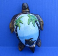 3-3/4 inches Painted Blue Tiger Cowry Turtle Novelty with Palm Trees and Baby Turtle- 10 @ $3.20 each