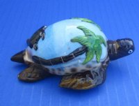 3-3/4 inches Painted Blue Tiger Cowry Turtle Novelty with Palm Trees and Baby Turtle- 10 @ $3.20 each