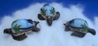 3-3/4 inches Painted Blue Tiger Cowry Turtle Novelty with Palm Trees and Baby Turtle- 10 @ $3.20 each