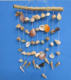 15 inches Hanging Driftwood with Seashells Wall Decor, Shell Windchime <font color=red>Wholesale</font> - 25 @ $4.95 each