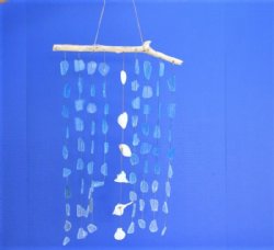 19 inches Hanging Blue Sea Glass with White Shells on Driftwood Wall Decor - 3 @ $7.95 each