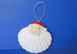4 inches Great Scallop Shell with Santa Face Seashell Christmas Ornaments - 10 @ $2.40 each