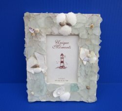 Sea Glass Picture Frame with Seashells <font color=red> Wholesale</font>  for 3-1/2 by 5 inches Photos - 15 @ $6.25 each