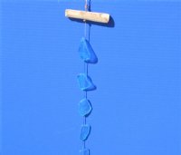 35 inches Blue Sea Glass Hanging Wall Decor on Small Wood Post - Packed 5 @ $2.75 each