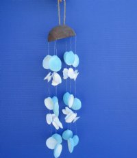 16-1/2 inches long Blue and White Clam Shell Windchime with Coconut Top - 6 @ $3.40 each