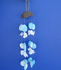 16-1/2 inches long Blue and White Clam Shell Windchime with Coconut Top <font color=red> Wholesale</font> - 48 @ $2.10 each