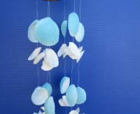 16-1/2 inches long Blue and White Clam Shell Windchime with Coconut Top <font color=red> Wholesale</font> - 48 @ $2.10 each