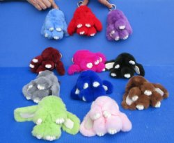 Wholesale  Authentic Dyed Rabbit Fur Bunny Keychains (Assorted Colors) - 12 @ $8.75
