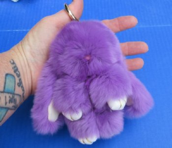 Wholesale  Authentic Dyed Rabbit Fur Bunny Keychains (Assorted Colors) - 12 @ $8.75