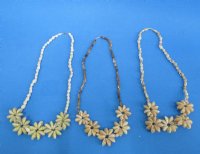 18 inches Nassarius Shells with 5 Cowrie Shell Flowers Seashell Necklaces  - Pack of 1 dozen @ $14.40 a dozen ;  Pack of 3 dozen @ $13.45 a dozen