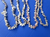 26 to 30 inches Gray, White and Pink Real Umbonium Seashell Leis Necklaces, accented with Tiny White Clam Shells in Bulk Pack of 12 @ .83 each