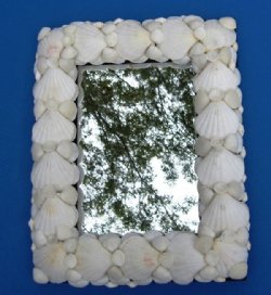 8 by 10 inches Rectangle White Seashell Mirror made with White Scallop Shells - $12.99 each
