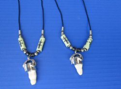 Genuine Alligator Tooth Necklace with Stamped Dark Green Gator  Beads, 20 inches - 3 @ $7.50 each