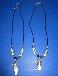 Genuine Alligator Tooth Necklace with Stamped Dark Green Gator  Beads, 20 inches - 3 @ $7.50 each